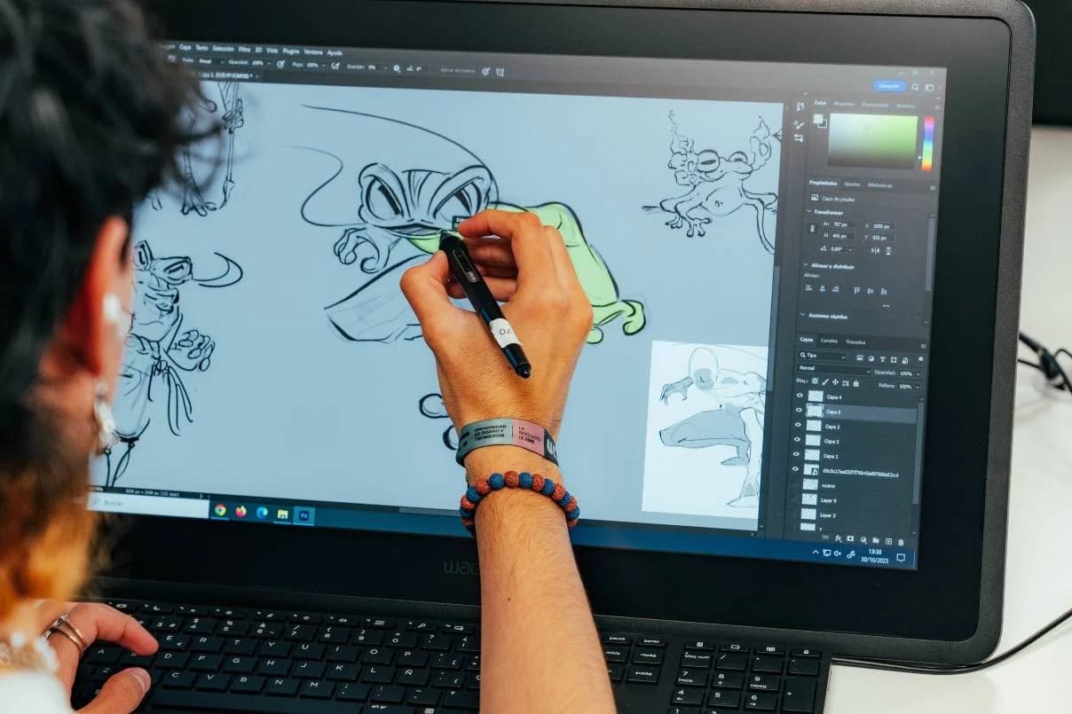 Proceso de ilustración y diseño digital.